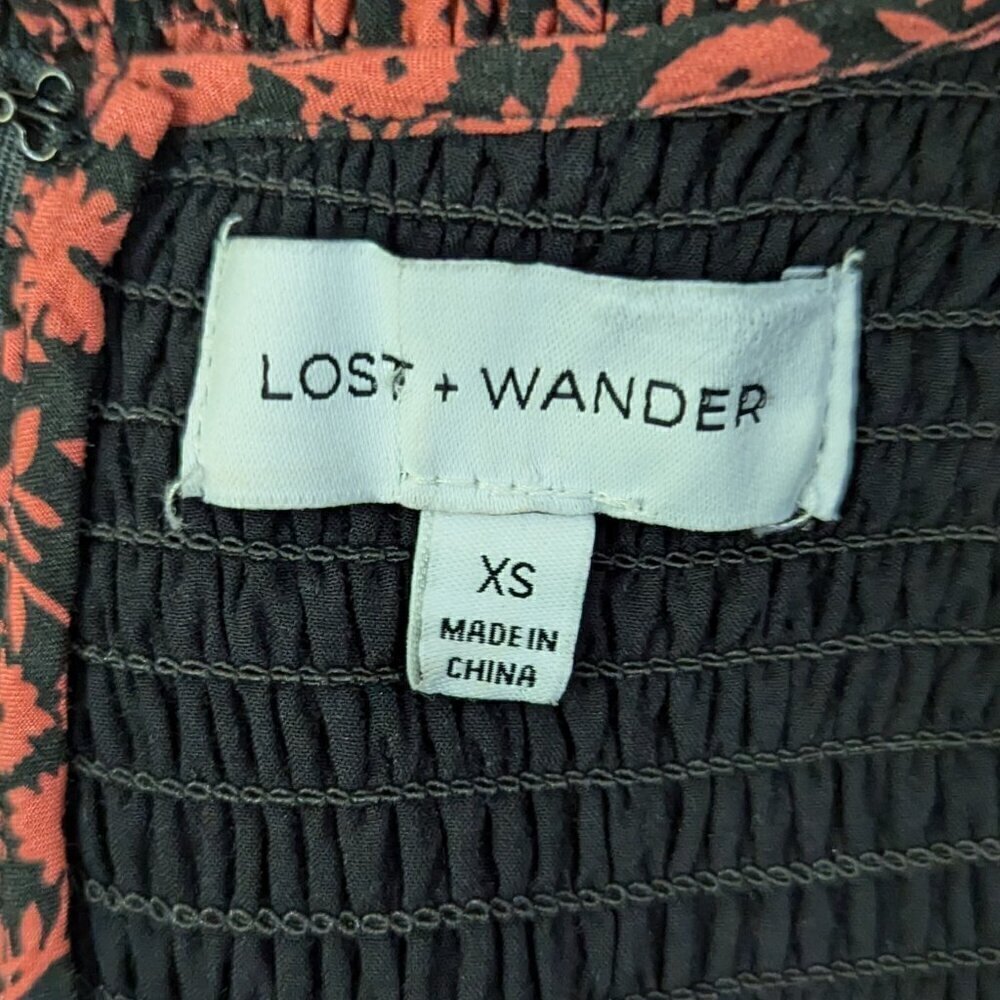 LOST & Wander Anthropologie Stretch Dress Black Pomegranate Red Floral Ruched XS - Picture 3 of 8